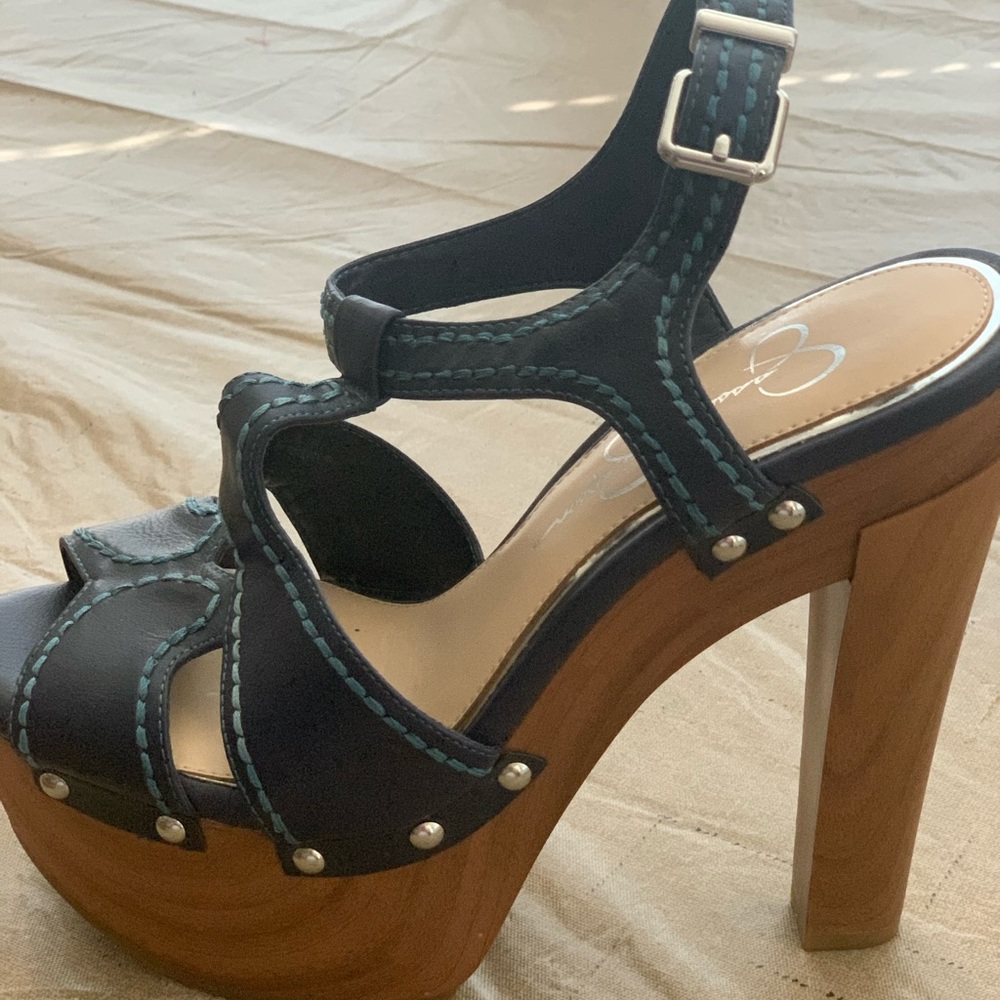 Navy Leather Platform Heels
